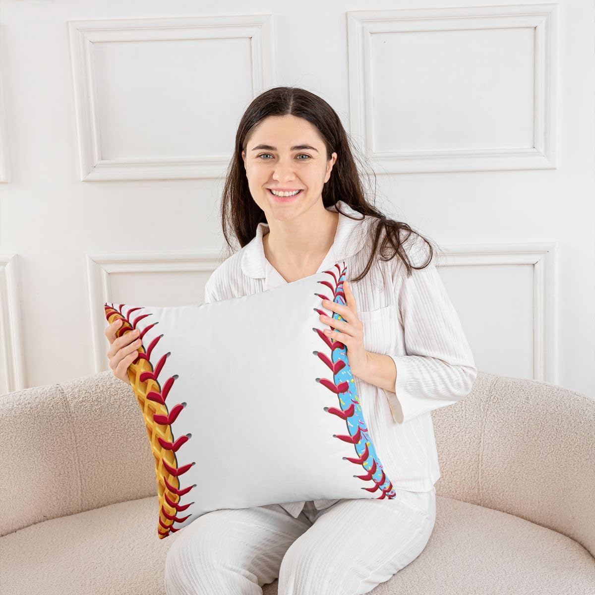 Erosebridal Sports Baseball Throw Pillow Covers Ball Gaming Cushion Covers 18X18 Set of 2,Colorful Ice Cream Cushion Cases Fashion Aesthetic Room Decor Decorative Pillowcases image 4