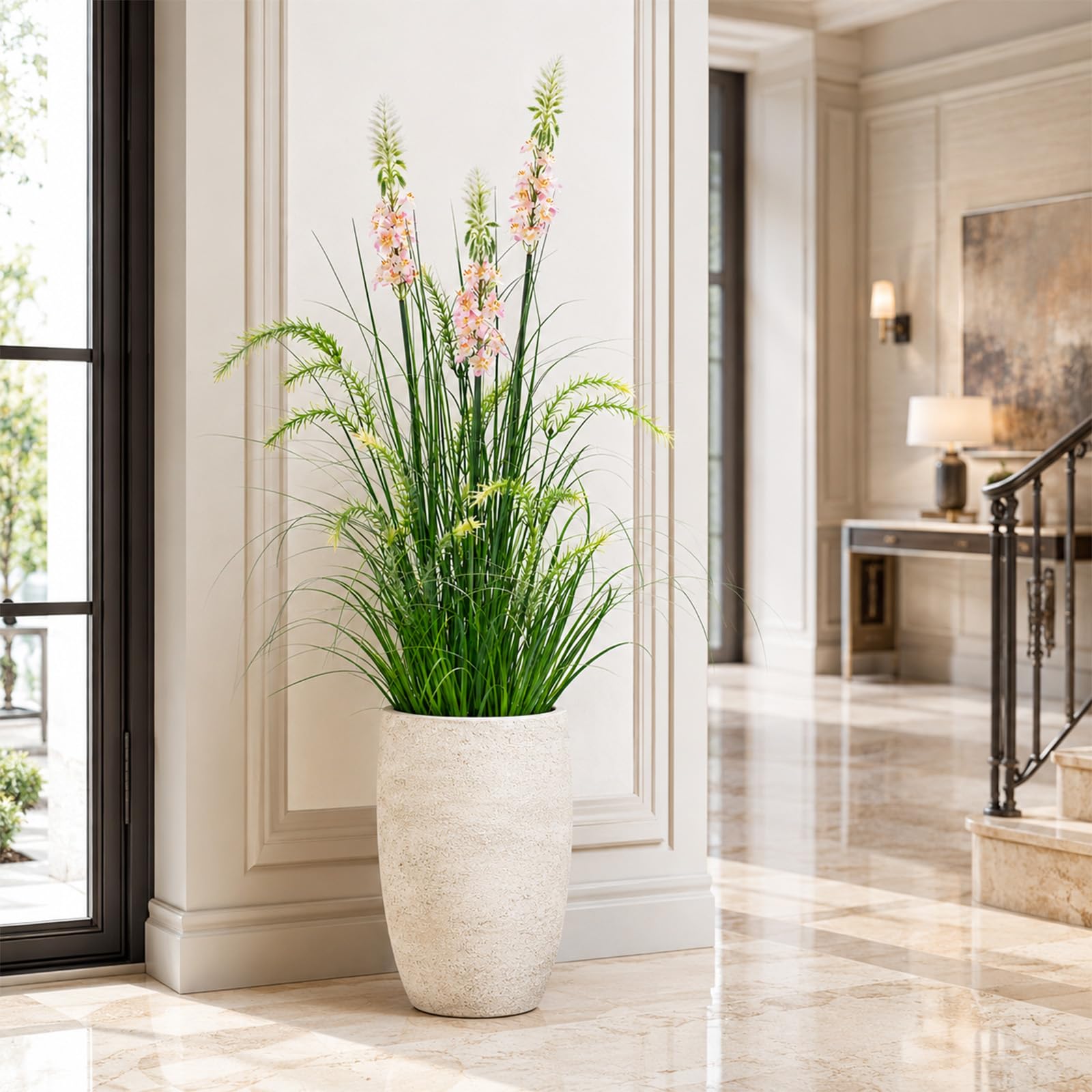 Plante Artificielle de 90cm avec Trois Fleurs Plantes Artificielles Interieur Fausse Plante Exterieur pour Decoration Salon Deco Maison Jardin Bureau Mariage Cadeau de Crémaillère (Lot de 2)