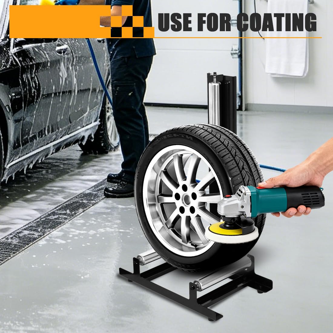 Reifenregal Reinigungsständer Autoreifen Ständer Garagen Zubehör für Reinigen und Polieren von Reifen,Tragkraft 50kg,58x36.5x89cm