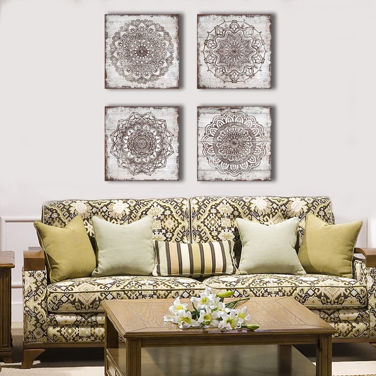 Vintage Flower Pattern Canvas Wall Art for Bedroom Wall Decor Rustic ...