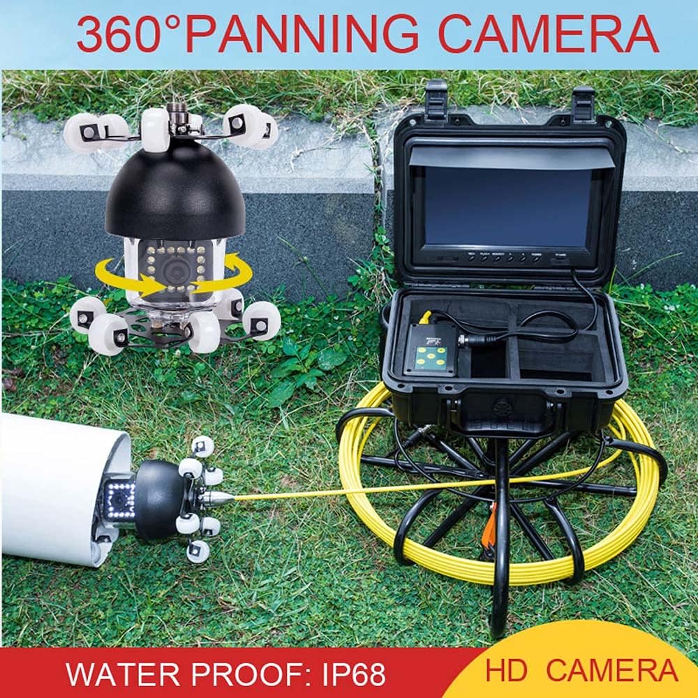 Pipe Inspection Video Camera,9 inch WiFi 360 Degree Rotating Pipe Endoscope Industrial Pipe Sewer Detection Camera IP68 DVR Video