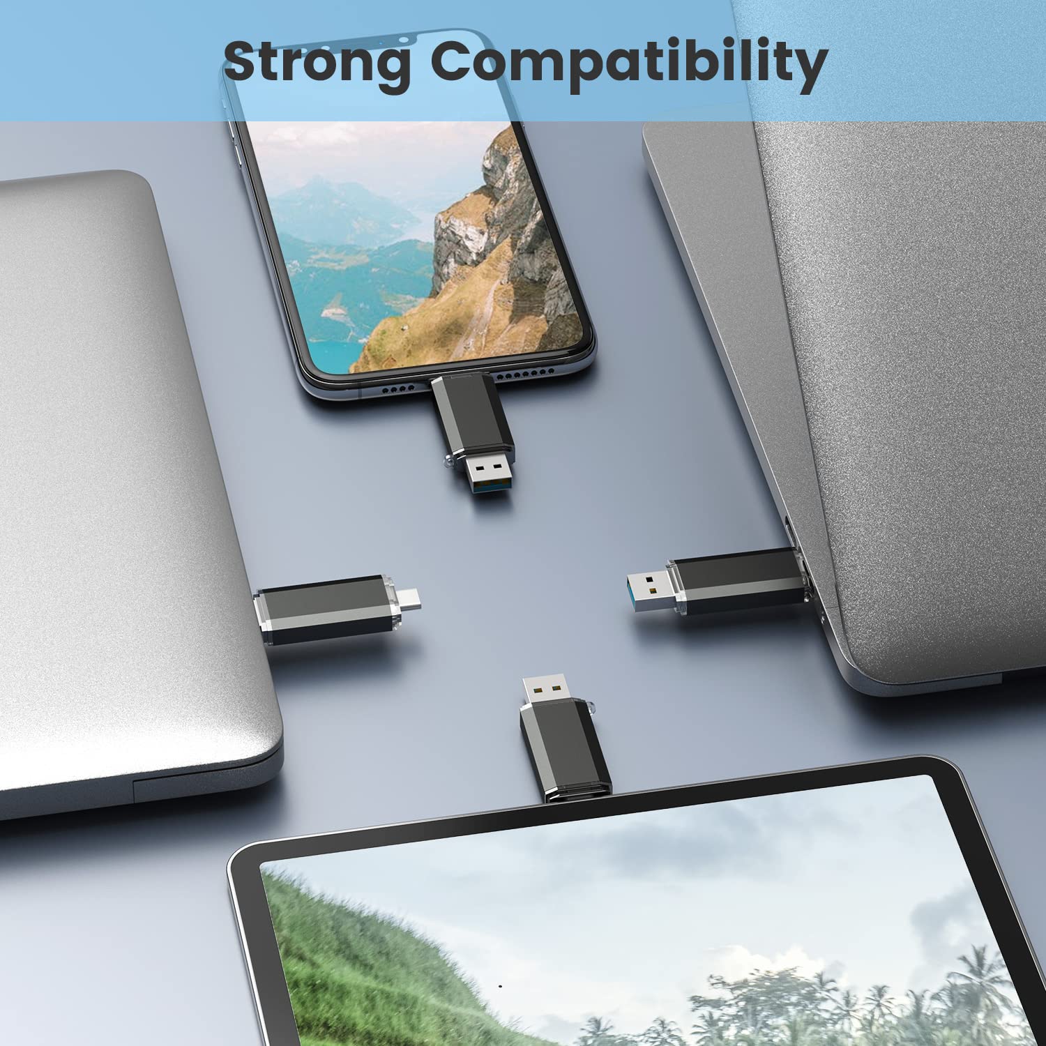 Vansuny Clé USB 3.1 de type C 256 Go améliorée 130 Mo/s 2 en 1 OTG USB A + USB C avec porte-clés Double clé USB de type C pour smartphones Android, tablettes, MacBook, PC