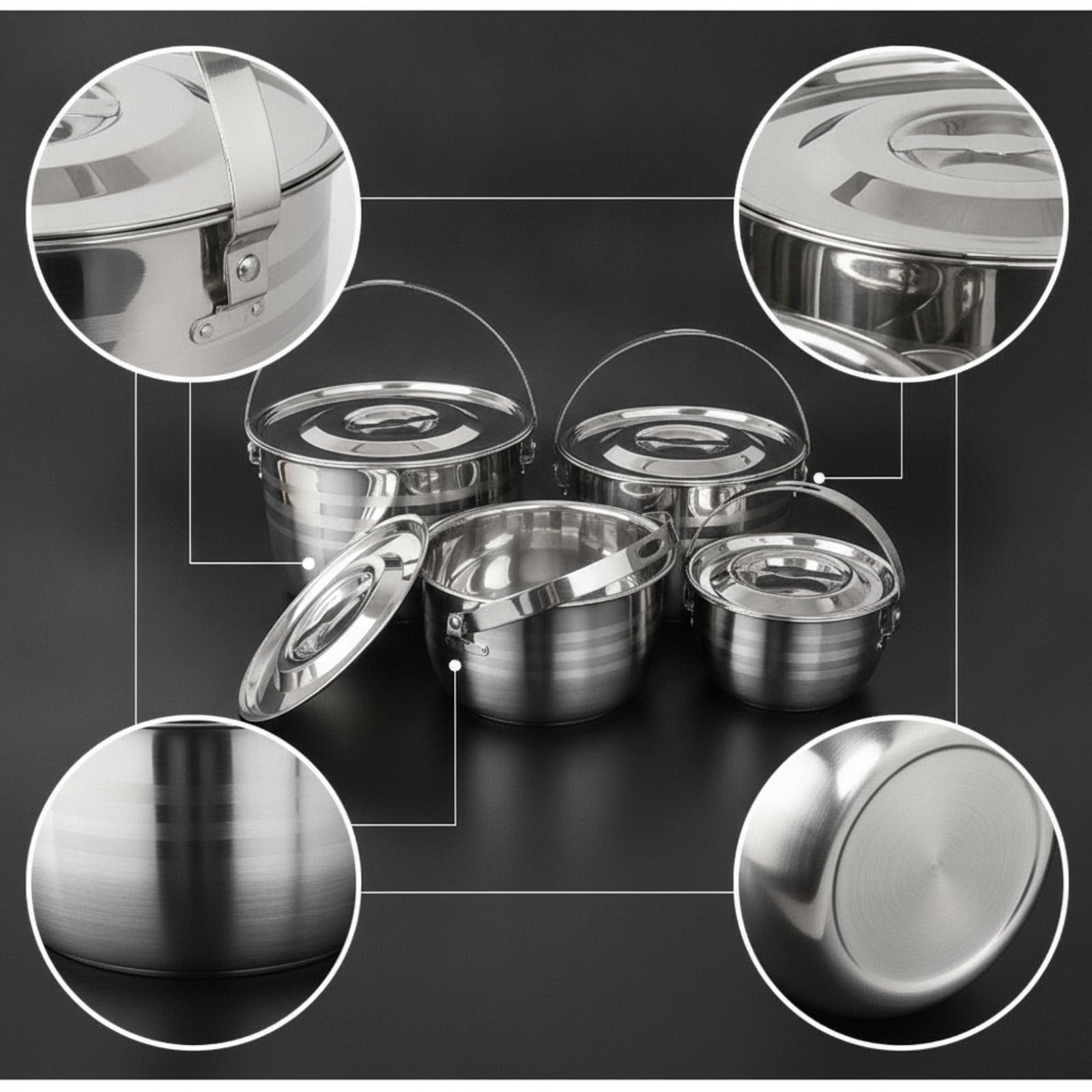 4 Pièces Équipement Culinaire Camping En Inox Compact Kit Cuisson avec Sac Transport Facile à Nettoyer Vaisselle pour Randonneurs, Pique-Nique
