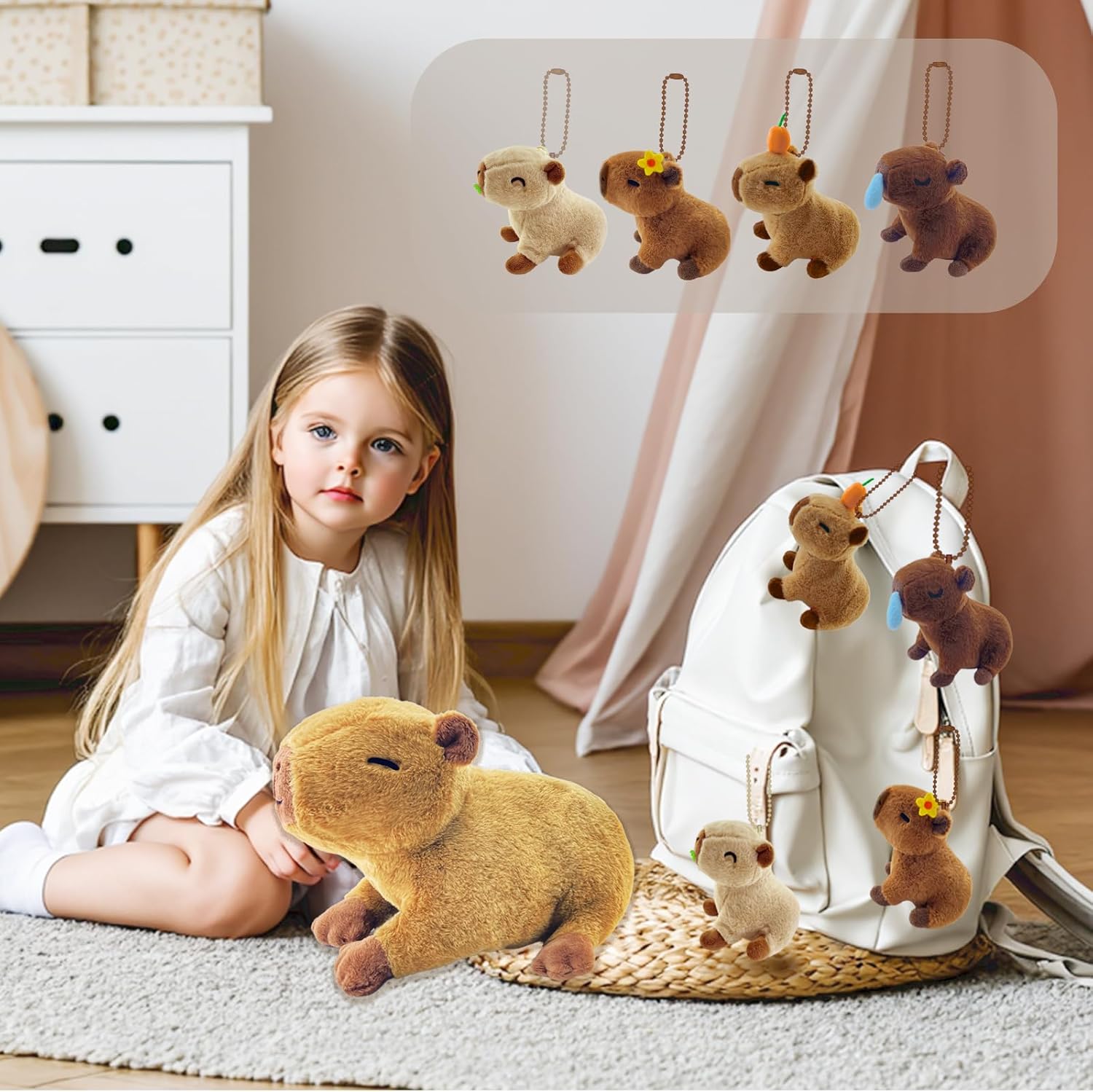 Capybara Plush，Cute Capybara Mommy Stuffed Animal with 4 Baby Capybara Plushies in Tummy，Kawaii Capybara Plush Toy Gift for Kids Girls Boys
