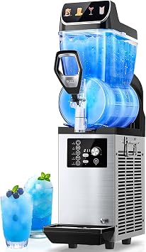 Commercial Slushy Machine, 4Gal/15L Stainless Steel Margarita Smoothie Frozen Drink Machine, Independent Tank Control Slushie Machine with ETL Approval, LED/LCD Light for Restaurants Cafe Bars