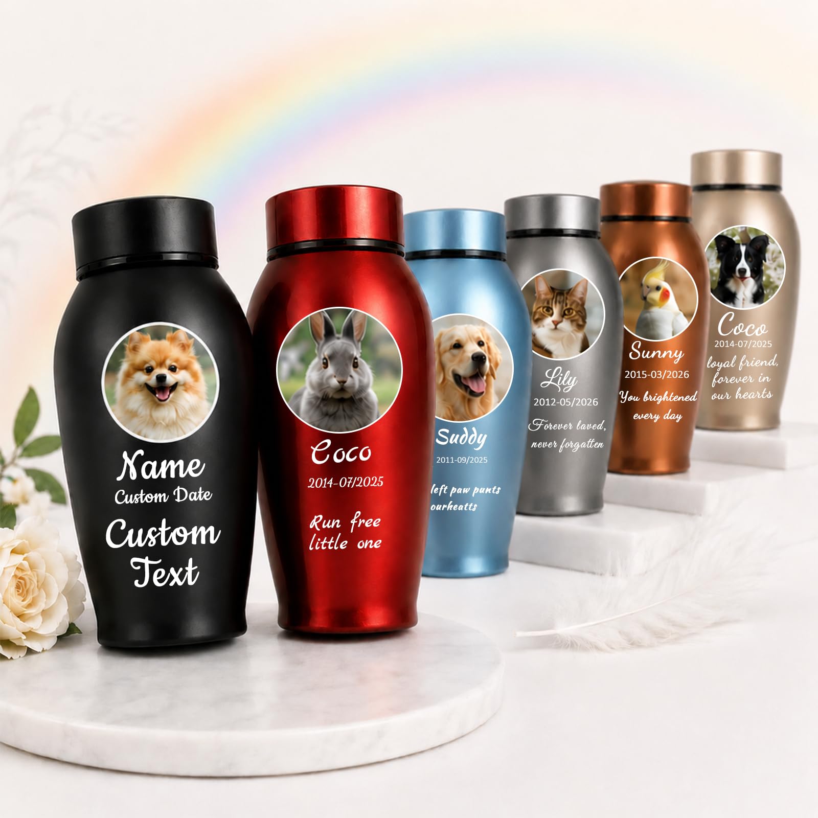 BBNNZ Personalised Pet Ashes Urn Custom Photo Name Dates Memorial for Small Pets (Pet Memorial-1)