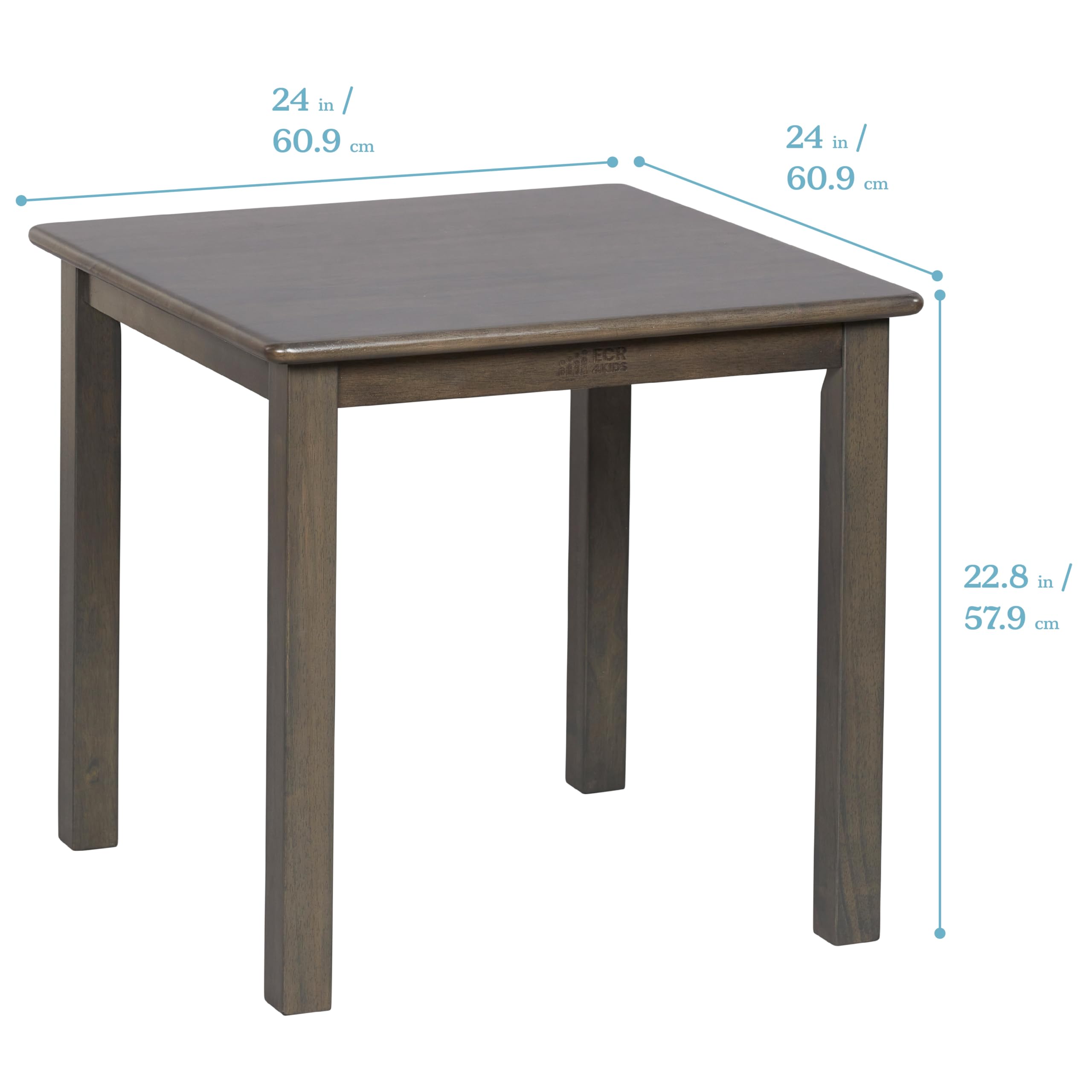 ECR4Kids 24in x 24in Hardwood Table and Chair Set, 12in Seat Height, Kids Furniture, Grey Wash