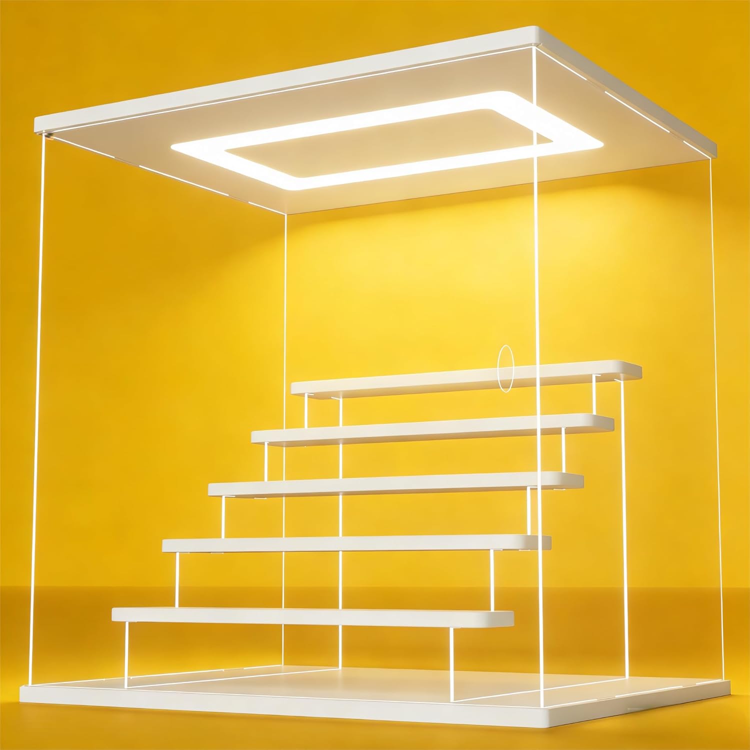 Clear Acrylic Display Case with RGB LED Light, 4 Tier Dustproof Showcase for Collectibles, Figures & Model Cars, Stackable Display Box (White, 12x8x11 in)