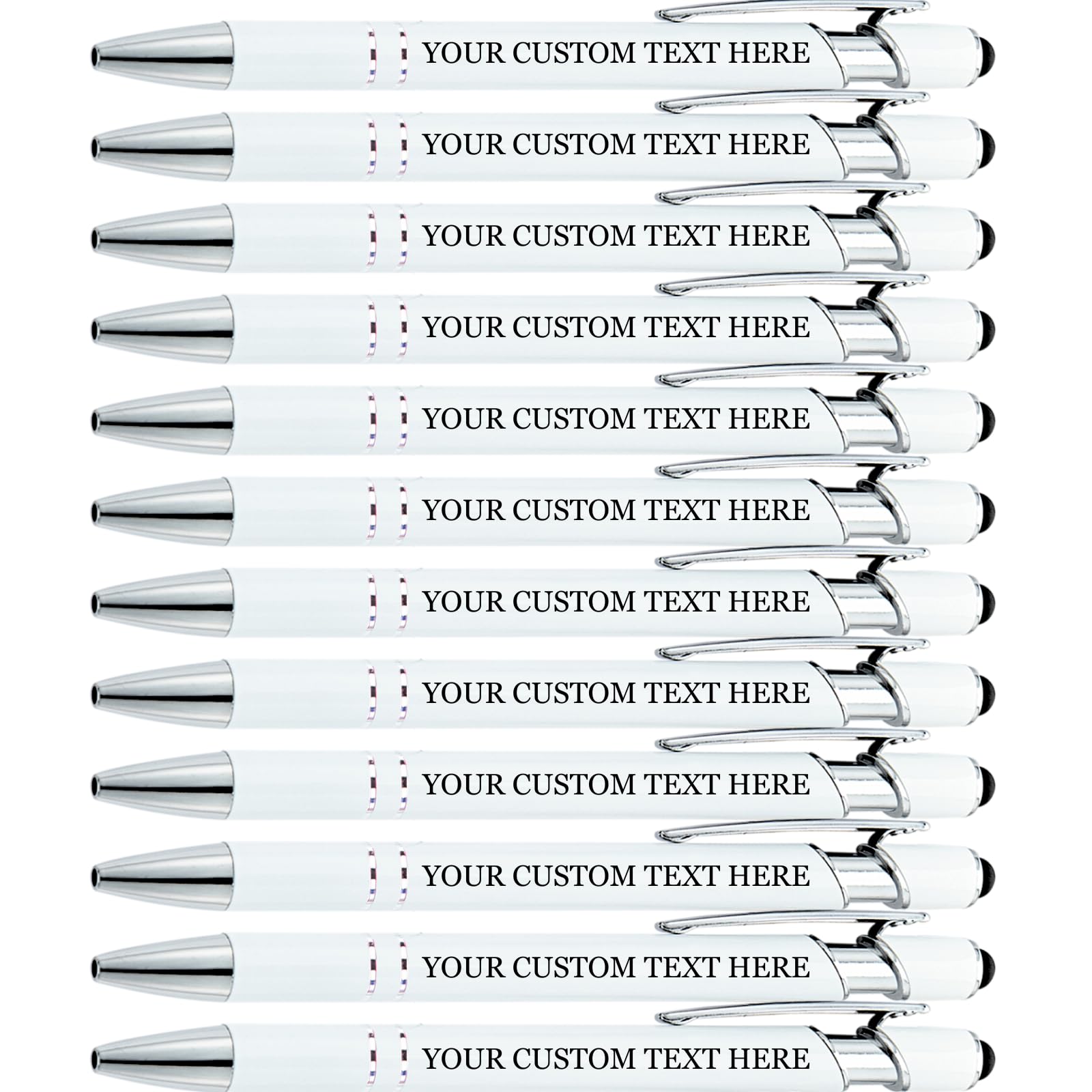 SHIBASHAN Up to 480 Pcs Personalised Pens in Bulk, Custom Metallic Printed Name Pens with Black Ink, Customised Pens Bulk with Stylus-Great Gift Ideas(White) — image 1