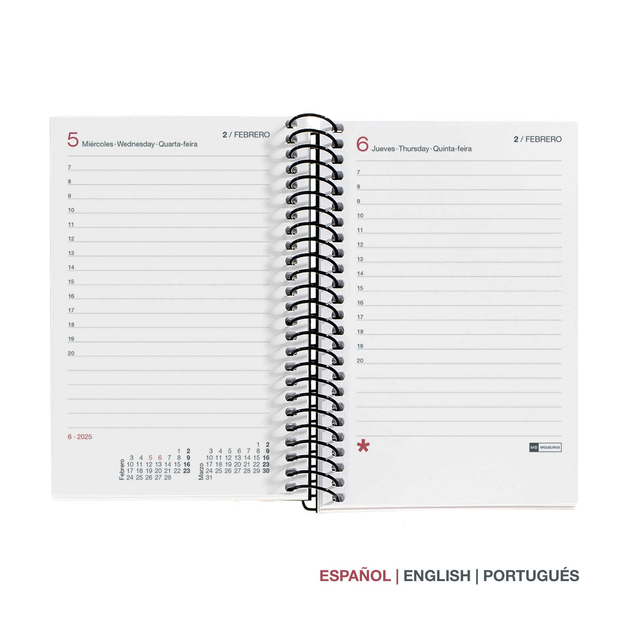 Miquelrius, 2025 Diary, Yearly Diary 80 x 120 mm, Day Page, Flexible Polypropylene Cover, Spiral, Paper 80 g/m², Spanish - Image 2