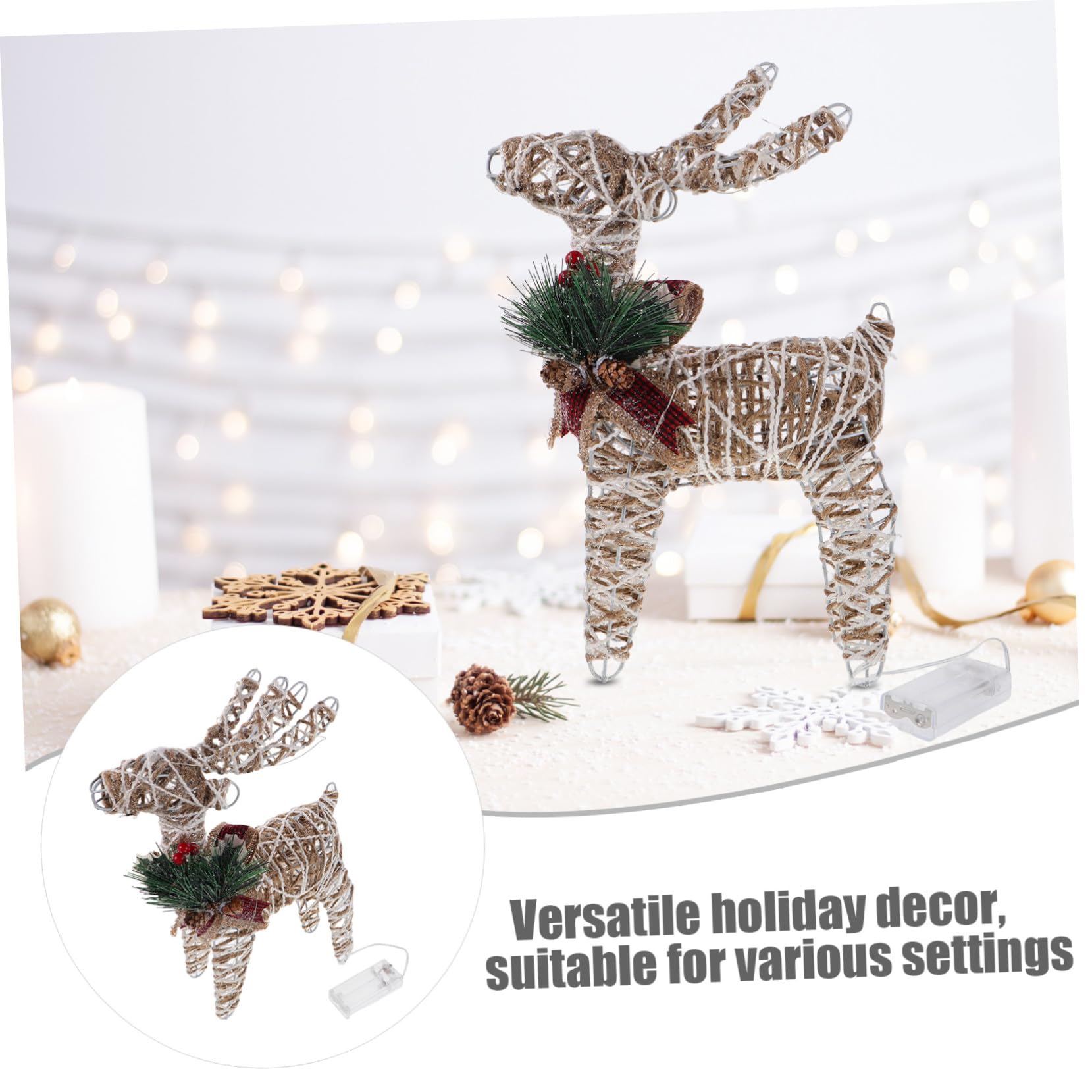 OUNONA Statuette di Cervi Natalizi in Ferro Decorazione Forma di Renna Luci LED Calde Centrotavola per Interni Esterni Design per Esposizioni Festive