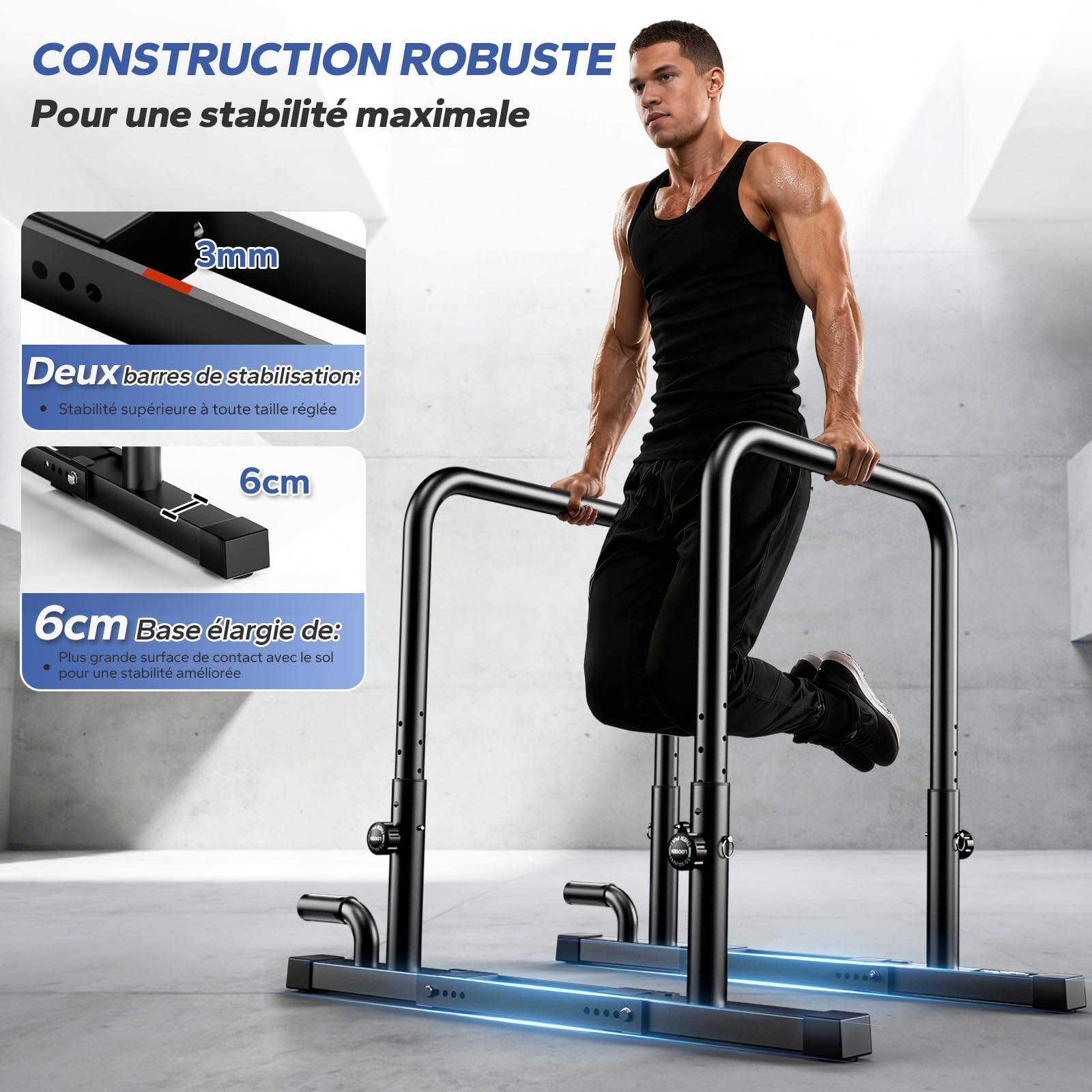 Barre Dips Ajustable, Barres Parallèles Gym au Domicile, Équipement D'entraînement pour la Musculation du Corps Entier et la Calisthénie, Capacité de Charge 400 kg