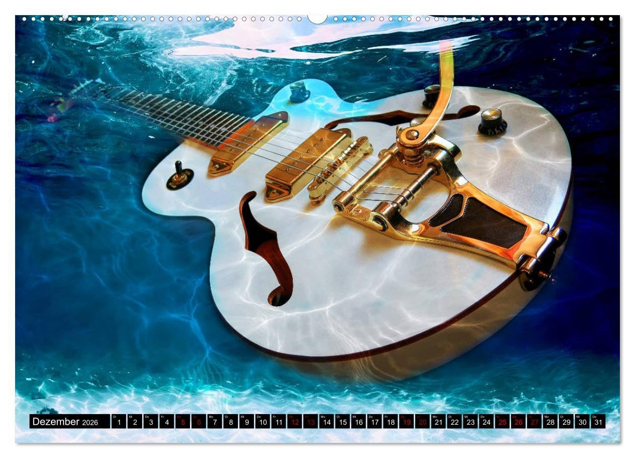 Gitarren im Wasser (hochwertiger Premium Wandkalender 2026 DIN A2 quer), Kunstdruck in Hochglanz: Fantastische, einzigartige Bilder von Gitarren im und unter Wasser (CALVENDO Kunst)