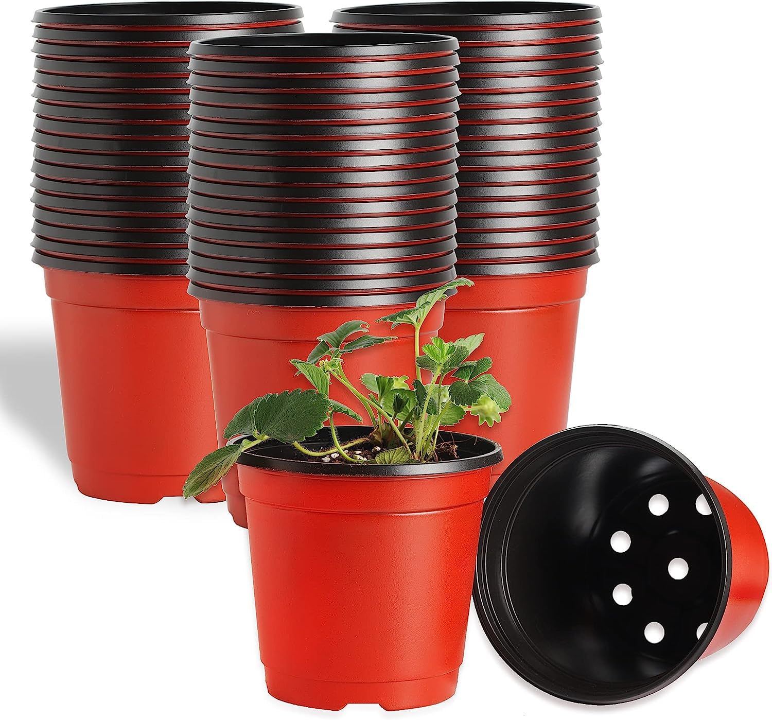 Atoke 100 Pack Plastic Plant Pots,10cm Seed Starting Pot Flower Pot Plant Container for Seedlings,Vegetables,Succulents