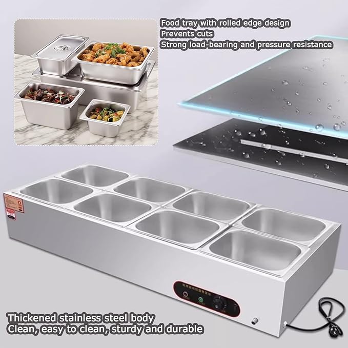 Olla eléctrica rectangular buffet con control de temperatura, acero inoxidable miniatura 4