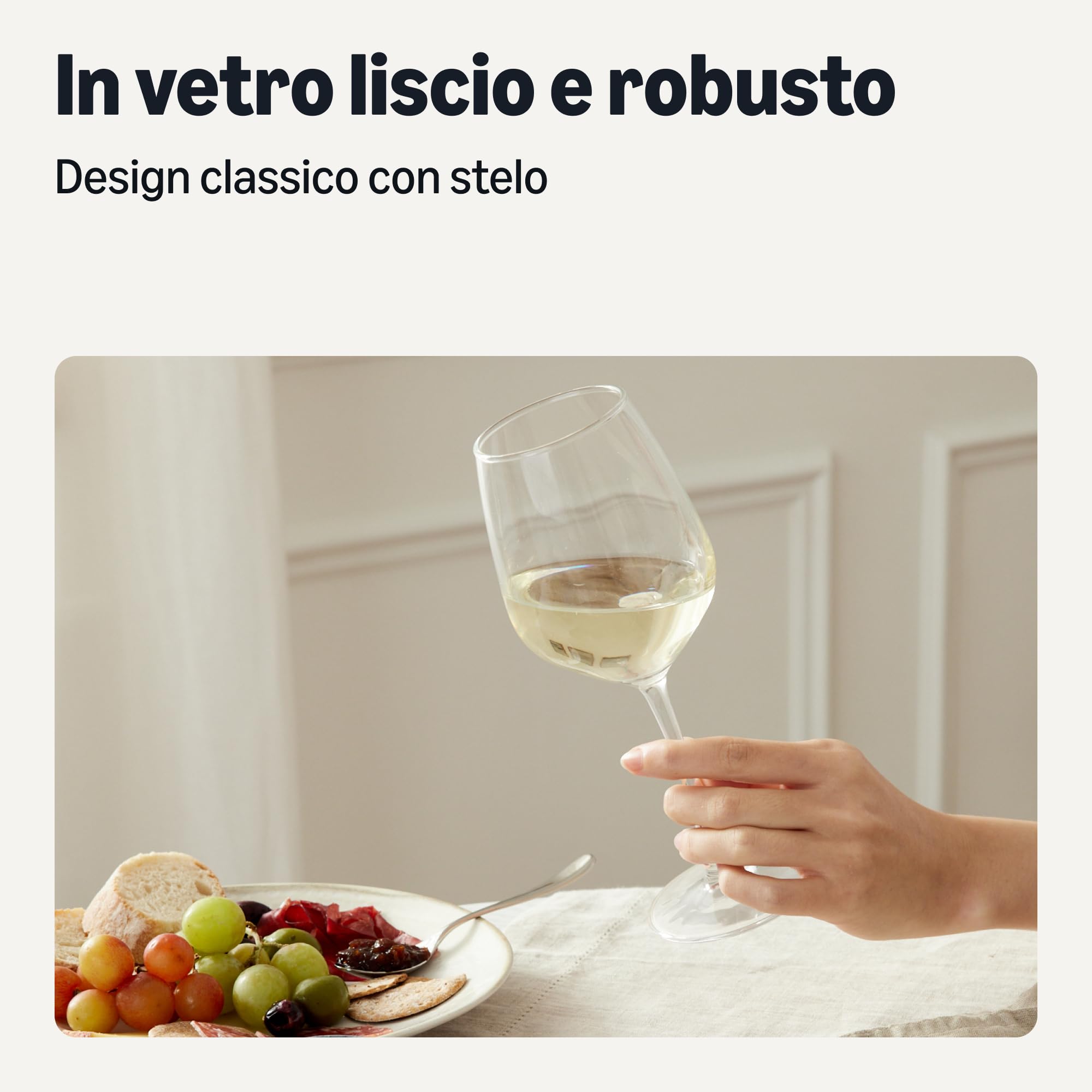 Amazon Basics Bicchieri da Vino Bianco con Stelo, Set da 6 pezzi, 355ml, Lavabili in Lavastoviglie