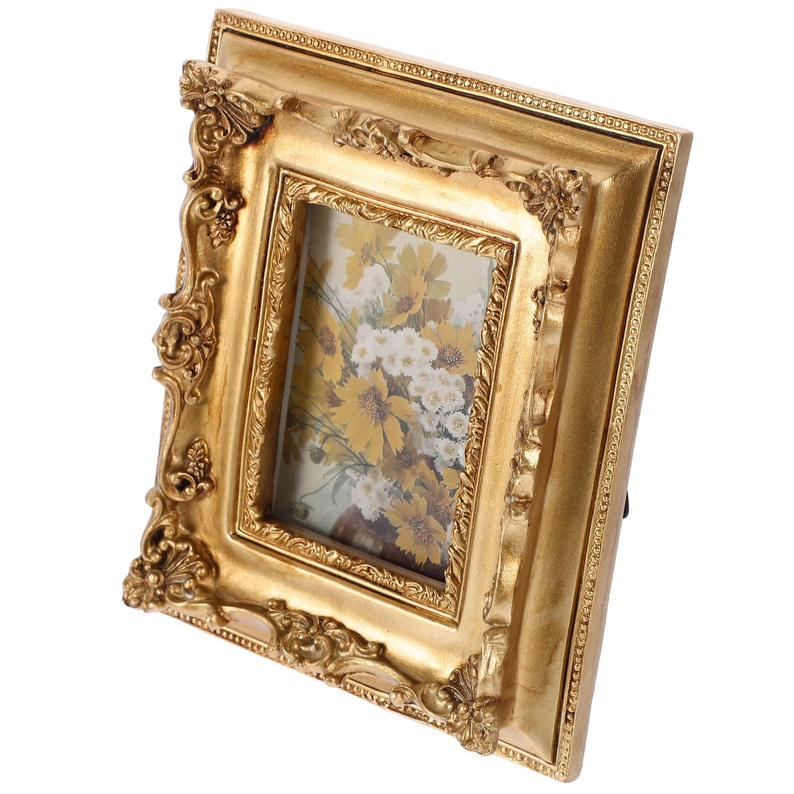 Cadre photo vintage européen sculpté en bois patiné style ancien