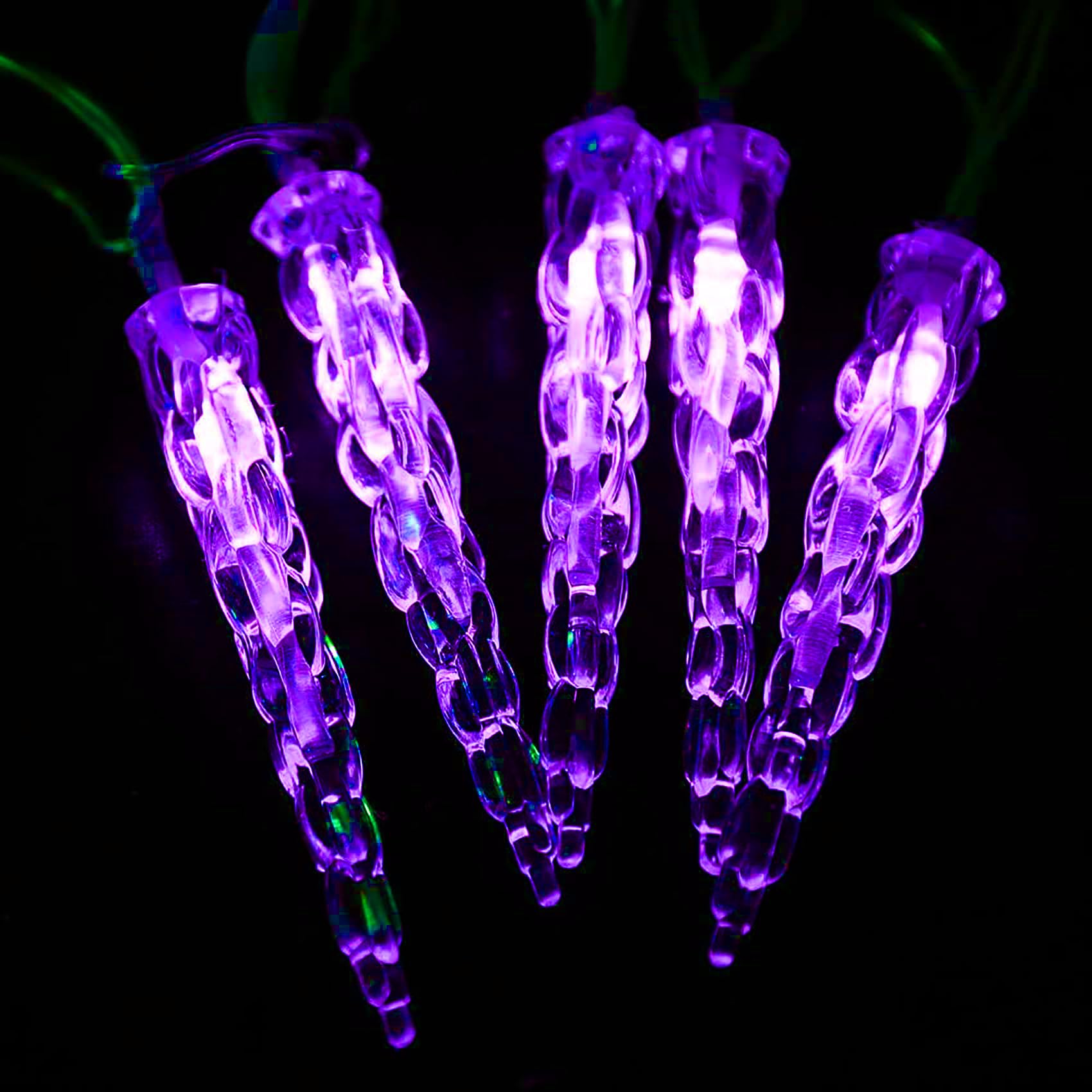 Guirlande lumineuse stalactite d'extérieur, alimentation USB, télécommande, connexion USB, 10 m/80 LED, rideau lumineux féérique en acrylique cristal (violet)