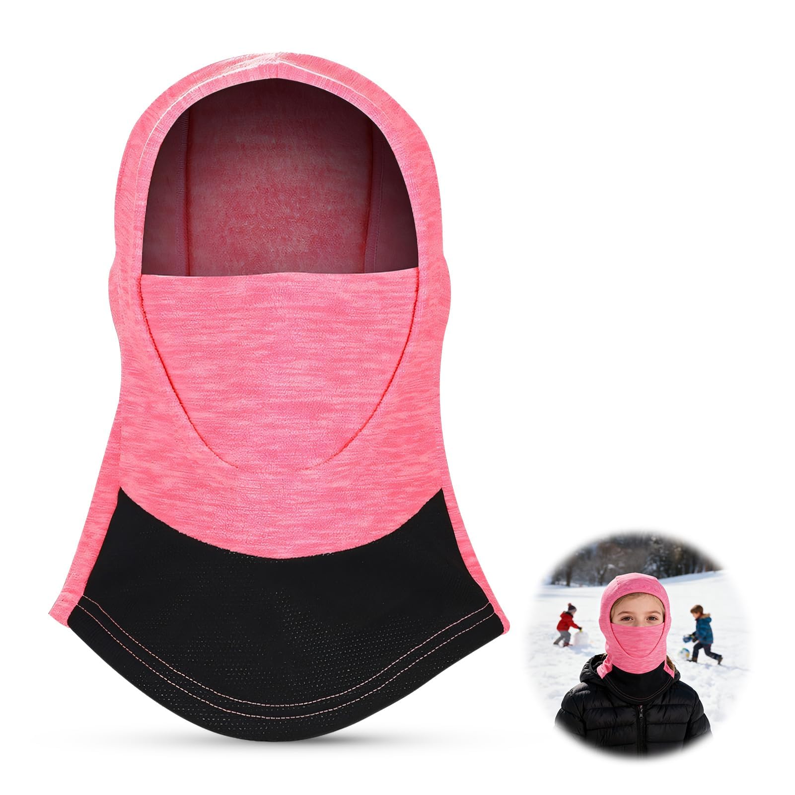 Pasamontañas infantil de forro polar cálido y multifuncional, pasamontañas para niños, pasamontañas bajo casco, a prueba de viento, gorro con calentador de cuello integrado, para deportes al