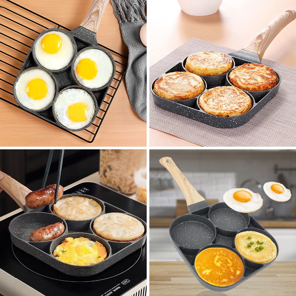 Poêle à Pancakes 4 Empreintes Avec Couvercle | Antiadhésive Pour Gaz Et Induction | Idéale Brunch Et Petit-déjeuner