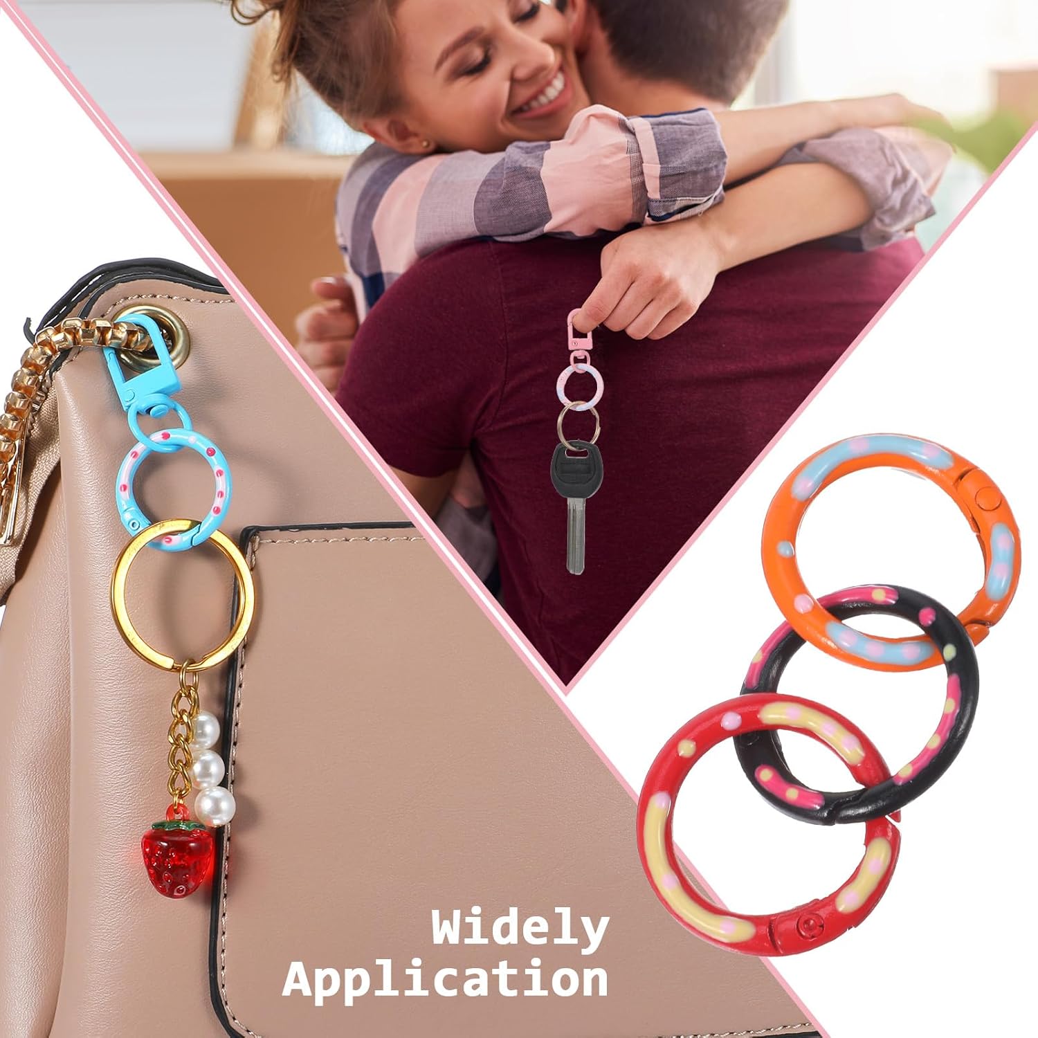 12Pcs Spring O Rings with Swivel Hooks Clasps, Round Lobster Claw Clasp, Cute Metal Keychain Ring Round Carabiner Clips for Keyrings Buckle Bags Purses, Donut Colored - Image 3