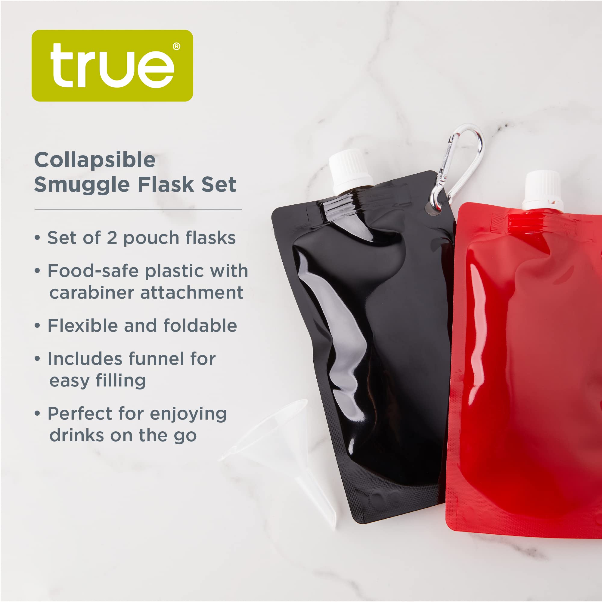 TRUE Smuggle Collapsible Plastic Flask, Reusable Drink Pouches, Liquor, Barware, Travel Accessory, Multicolor