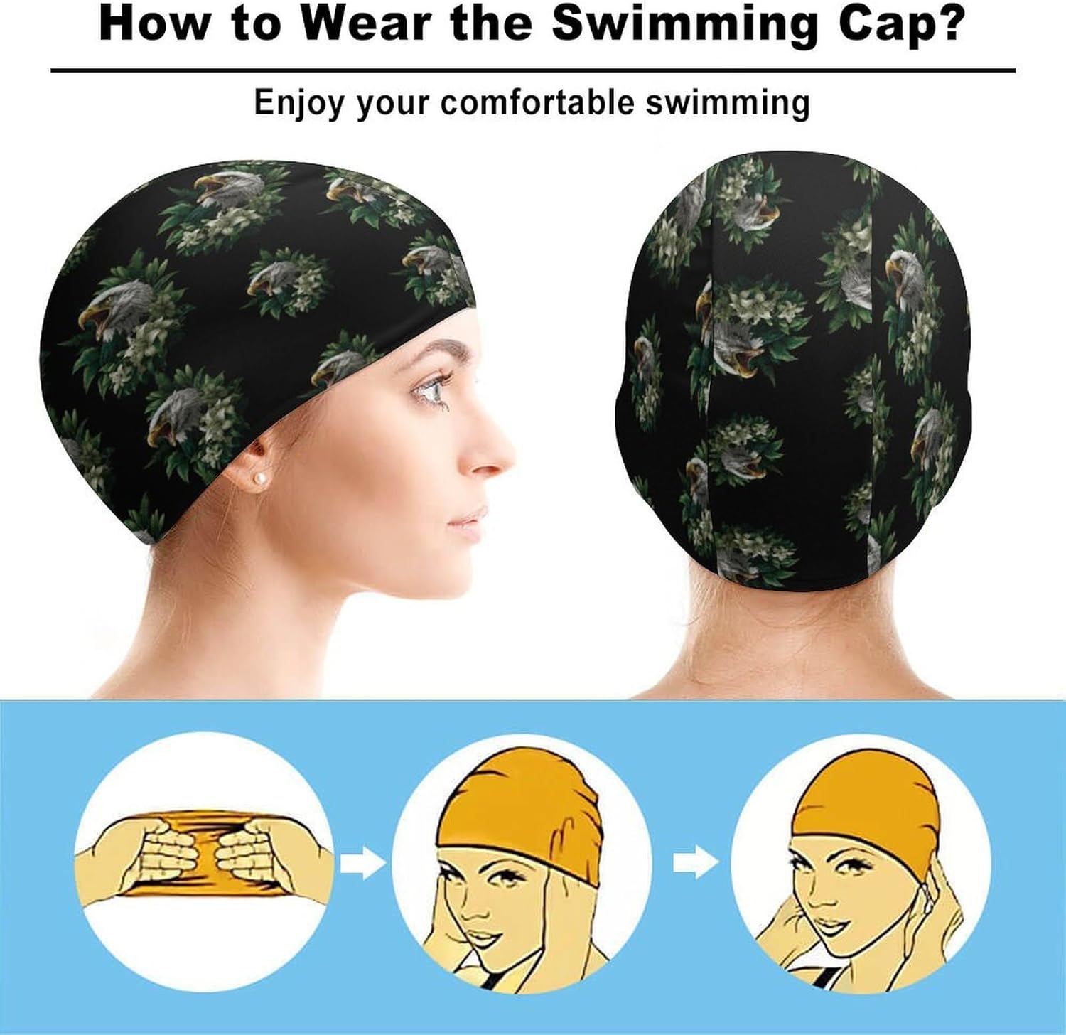 Roaring Eagle1 Green Lily Flowers Womens Swim Cap for Men Adult Swimming Hat Curly Short Medium Long Hair