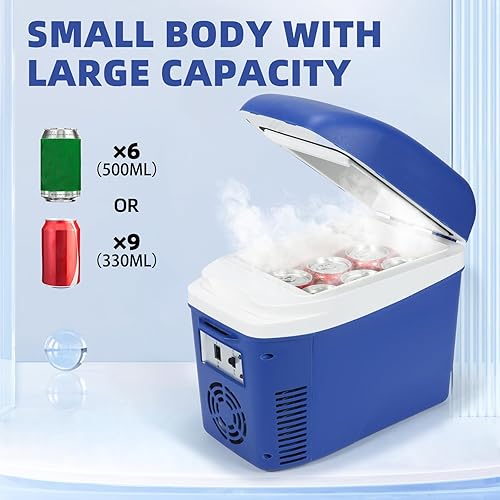 Miniatura 3 de Iceblue Mini nevera, refrigerador de 7 litros9 latas para el cuidado de la piel con cinturón, enchufe de CA y cargador de coche de 12 V,