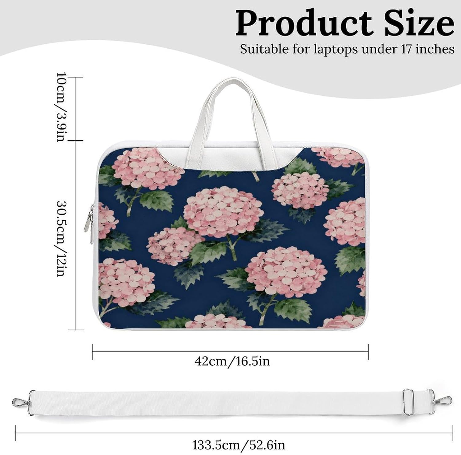 Navy Floral 42x30.5cm White-style Laptop Bag Leather Tablet Computer Briefcase Large Capacity Work Business Tote Bags for Office