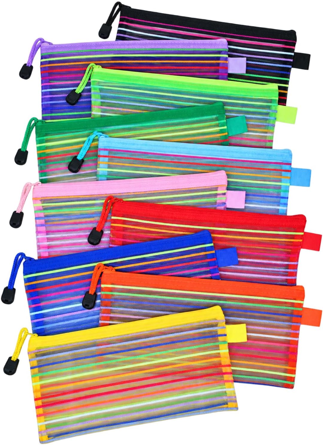10 Pack Small Mesh Zipper Pouch, 10 Colors Mesh Bags for Classroom