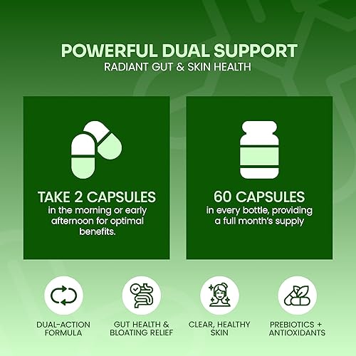 Miniatura 4 de Suplemento probiótico y colágeno salud intestinal, piel clara, prebióticos, antioxidantes, 20 mil millones de UFC, péptidos de colágeno, alivio de