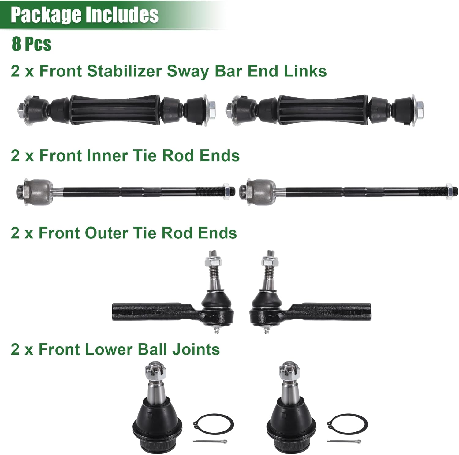 X AUTOHAUX 8pcs Front Suspension Kit Inner Outer Tie Rod End Front Sway Bar Link Lower Ball Joint for Cadillac Escalade for Cadillac Escalade ESV No.K6541/K700432/EV800084/ES800223