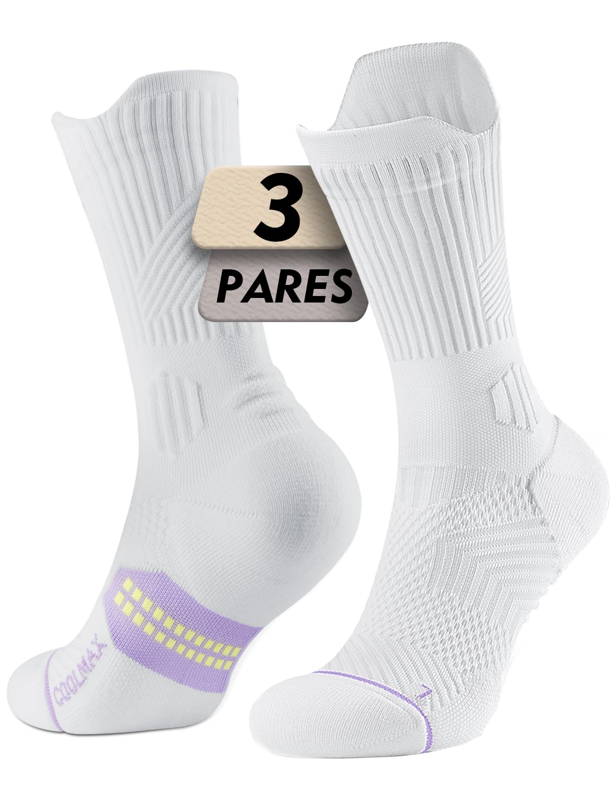 Juclise Calcetines de compresión de viscosa de bambú para correr, calcetines que absorben la humedad, antiampollas, para senderismo,ciclismo (FR/ES, Números, 35, 38, Regular, Regular, Blanco Morado)