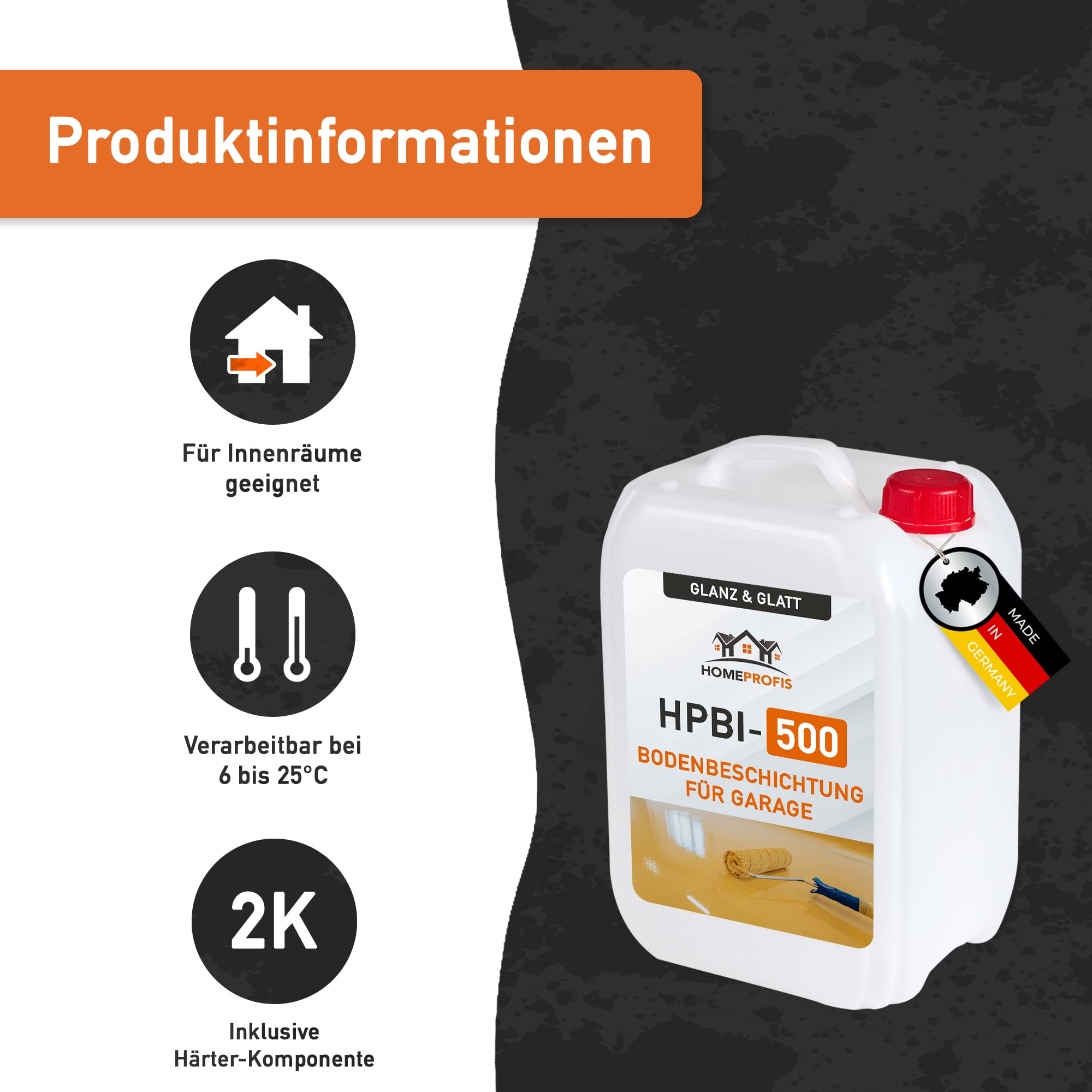 Home Profis® glänzender Garagenboden Flüssigkunststoff (10m²) | Über 30 Farben | Beton, Estrich & Fliesen | Bodenfarbe Innen | 2K Epoxidharz Bodenbeschichtung | RAL 7037 Staubgrau | HPBI-500