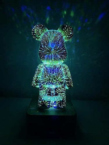 Miniatura 5 de Oso de fuegos artificiales 3D, luz creativa colorida que cambia la luz de noche del hogar, lámpara de mesa tridimensional de cristal, decoración de