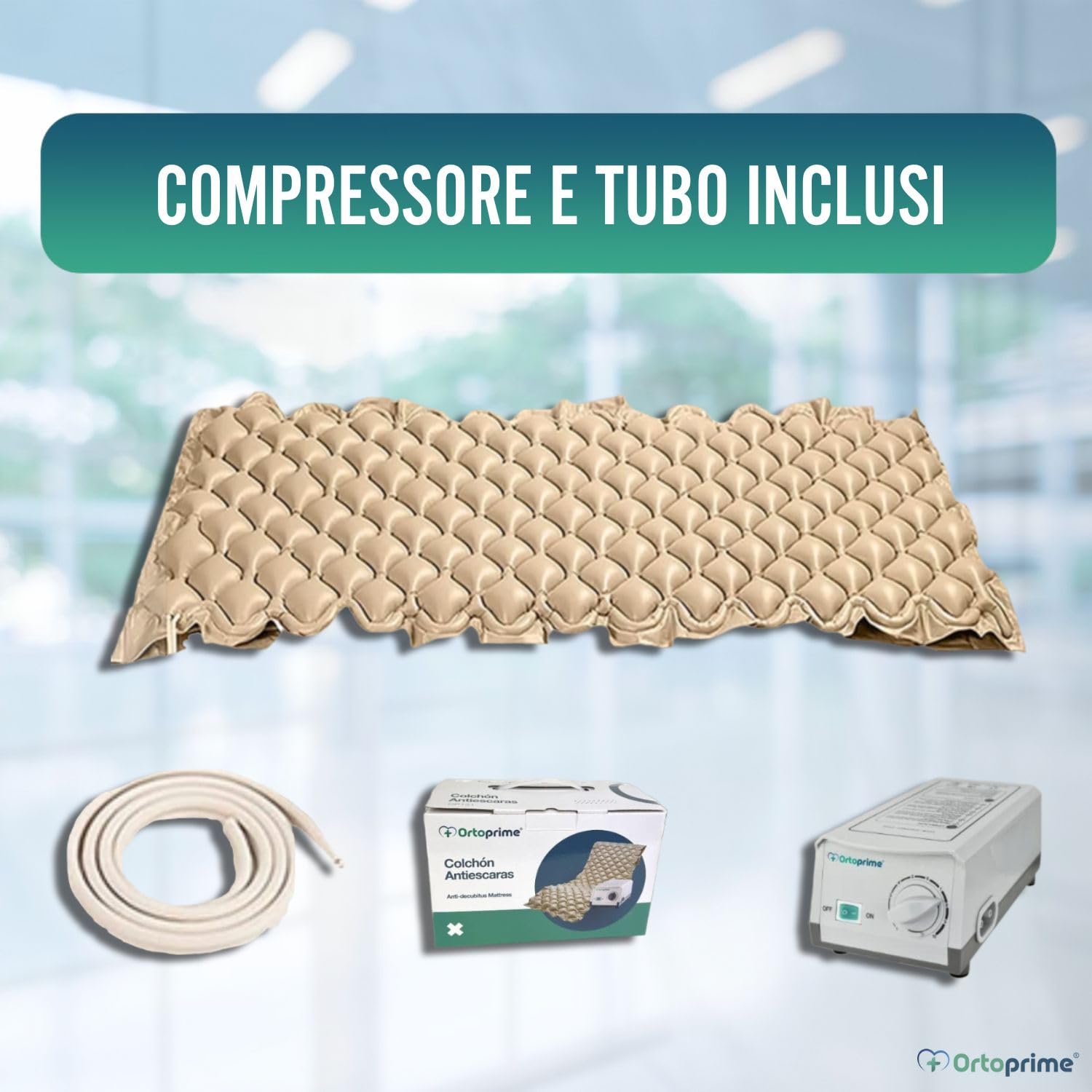 OrtoPrime Matelas à Air Alternatif avec Compresseur Silencieux Inclus – Système à Cellules Gonflables Confort – Surmatelas Médical Anti-escarres 200x90x7 cm pour Lit et Patient Alité