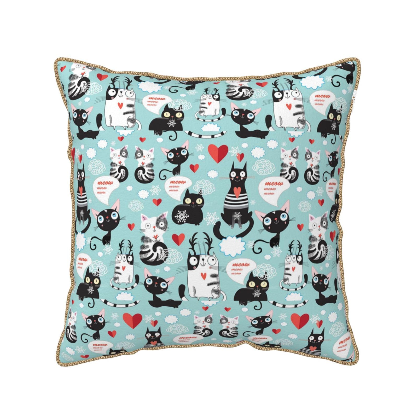 Housse de coussin velours chat noir et blanc douce et confortable