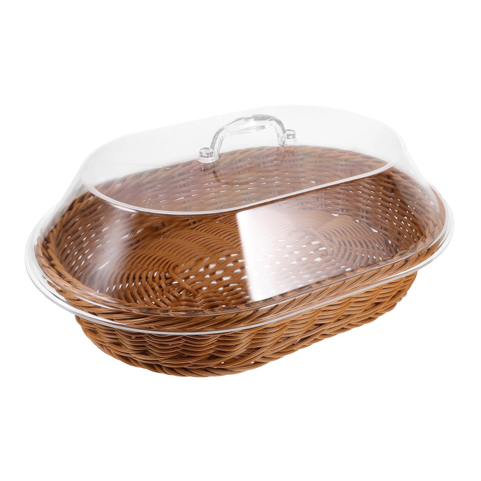 Mipcase Cesta de Pan Tejida Ovalada 36 Cm Color Marrón con Tapa Transparente Cesta de Almacenamiento para Alimentos Bocadillos Frutas para Cocina y Mesa Elegante Bandeja de Servir