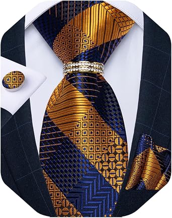DiBanGu Mens Tie and Necktie Ring Pocket Square Cufflinks 5PCS