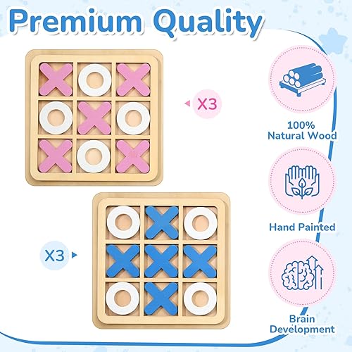 Miniatura 9 de Meooeck Juego de mesa de madera de 6 piezas de Tic Tac Toe XO juego de mesa de ajedrez de madera Tic Tac Toe juego interactivo educativo para niños