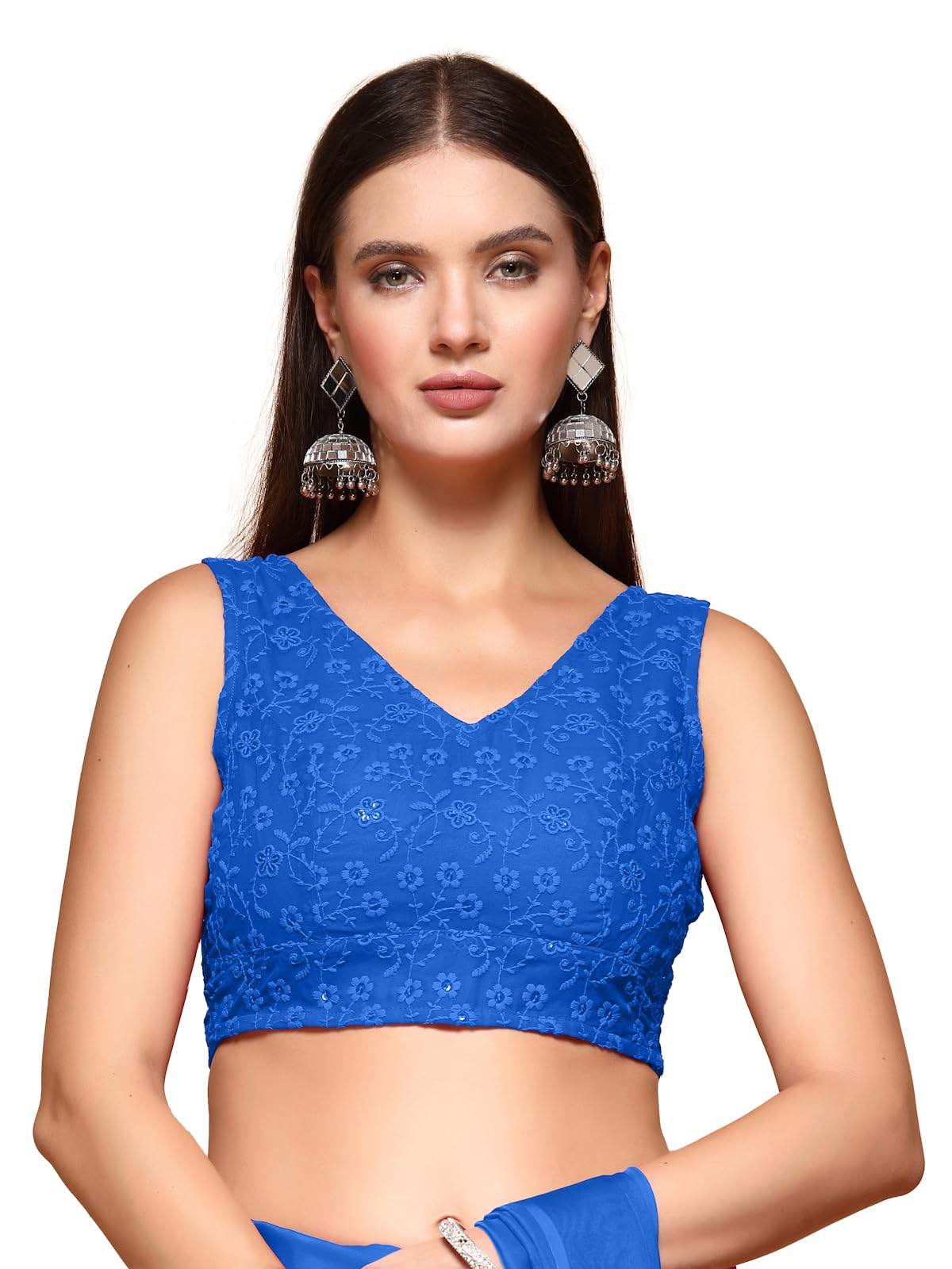 oomph! Women's Brocade Sleeveless Traditional Ethnic Style Floral Zari Work Readymade V-Neck Blouse for Pairing with Sarees, Lehengas, Or Plazzo for Fusion Wear-picture-29
