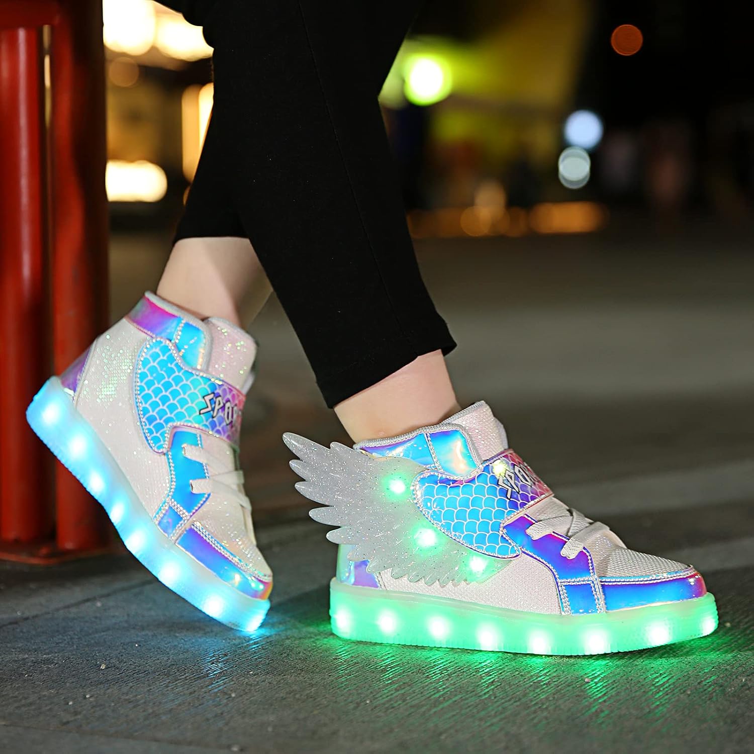 BFOEL Kids Light up Shoes LED USB Charging Flashing High-top Wings Sneakers Boys Girls Trainers for Festivals Halloween Christmas New Year Party Great Gift - Image 2