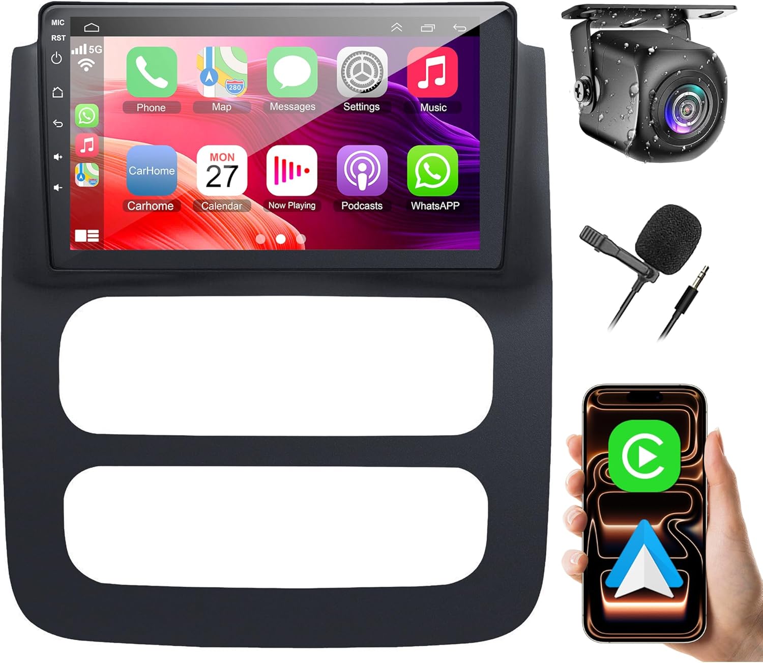 8-core 4G+64G Car Radio for Dodge RAM 1500/2500/3500 2002 2003 2004 2005, 9 Inch IPS Touch Screen Car Stereo with Carplay & Android Auto,GPS, WiFi, Bluetooth,FM, DPS, Backup Camera, Android 13