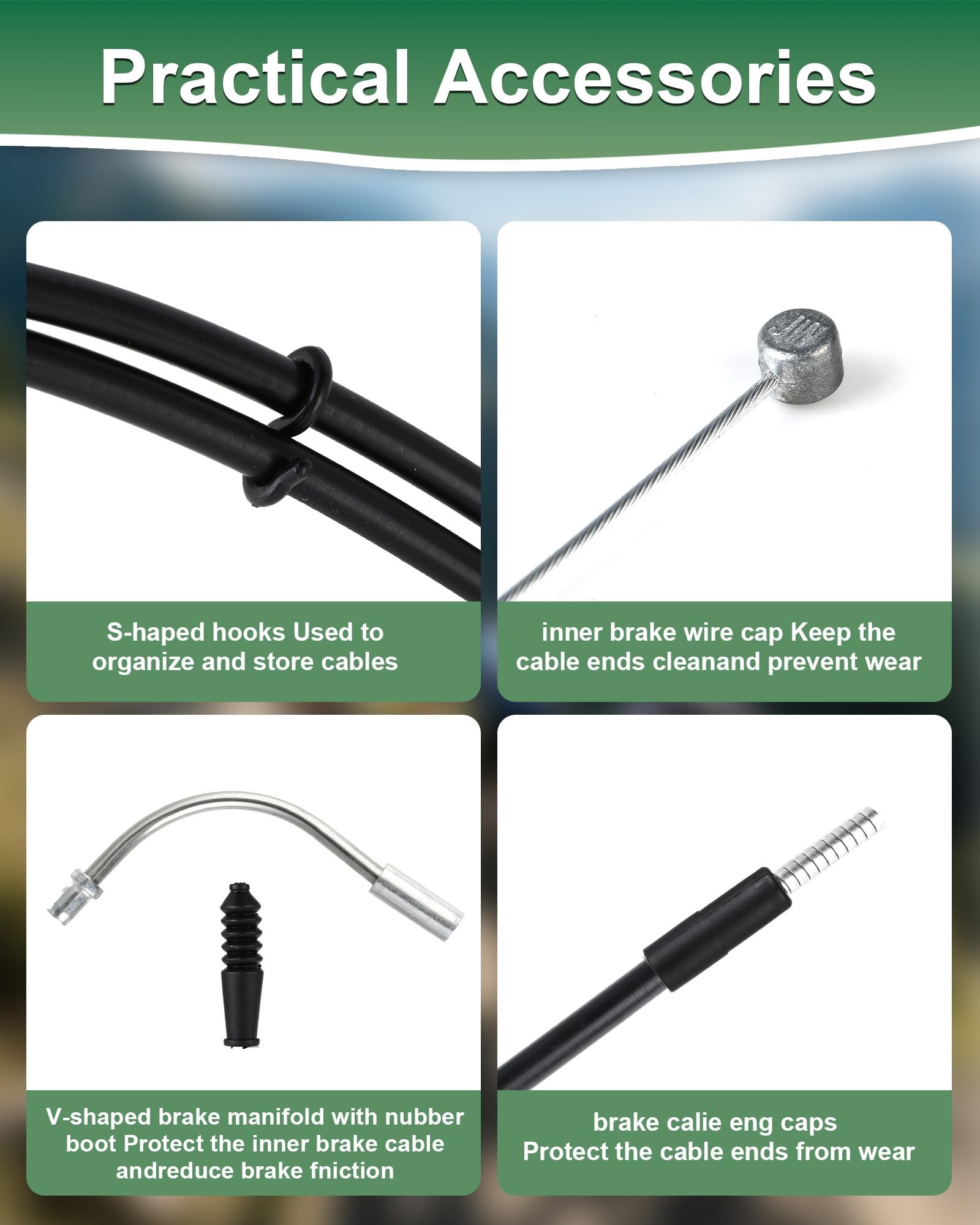Set cable de freno bicicleta – cable de freno de bicicleta y cable de freno de mano completo con cable de mando bicicleta, cables delanteros y traseros, terminales, casquillos en V y ganchos en S — view 3