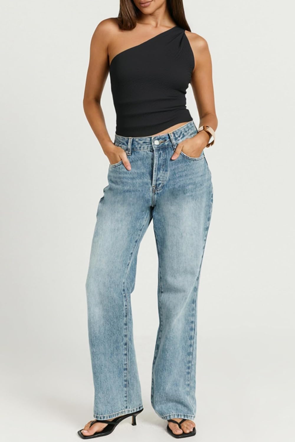 Cicy Bell Womens One Shoulder Tank Tops Summer Going Out Tops Ruched Asymmetrical Sleeveless Shirts - Image 4