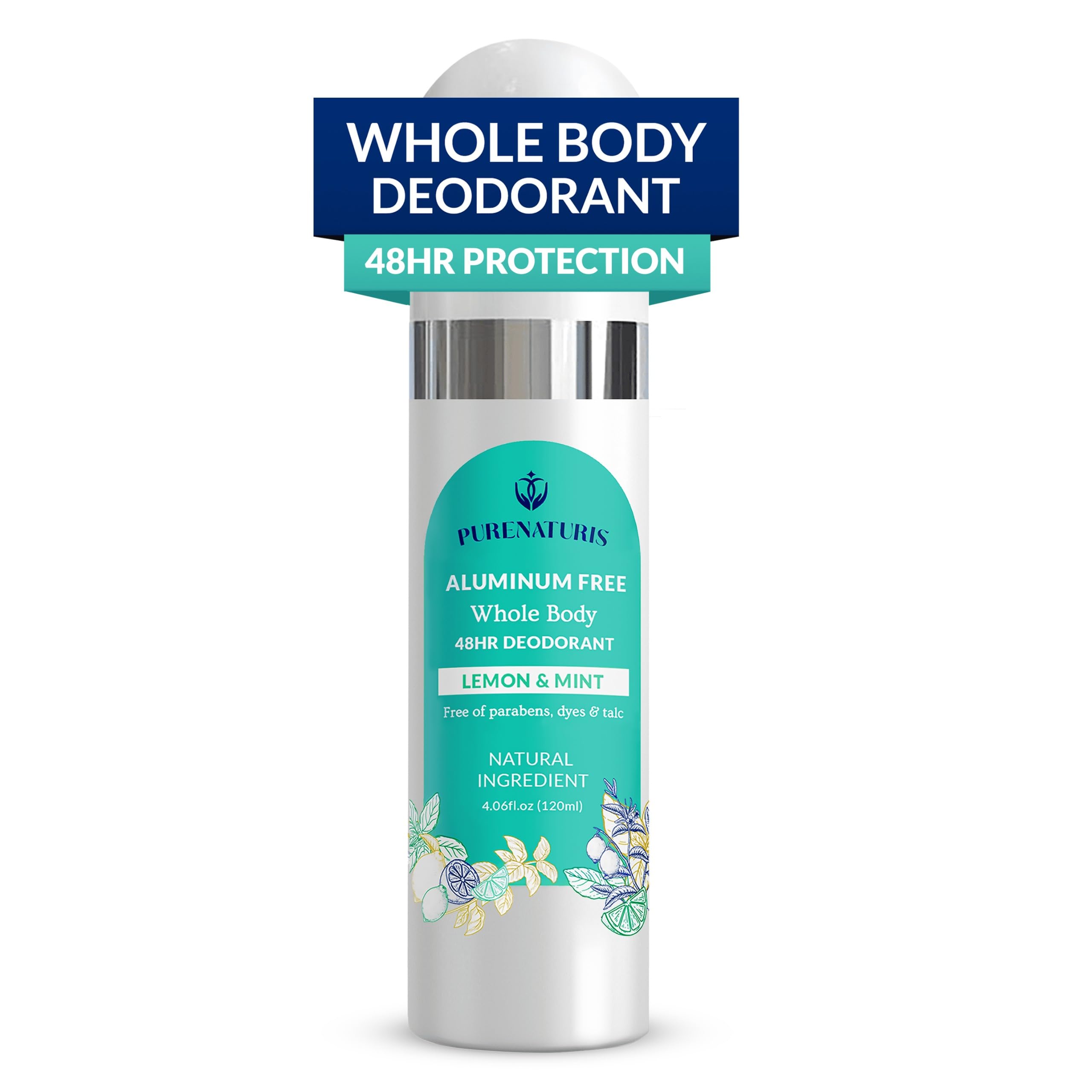 Whole Body Deodorant Spray Contains Natural Ingredients, Deodorant for Men & Women | 48HR Protection, Aluminum Free Nautral Deodorant Spray | Large Bottle 4.05 Fl Oz (Limon & Mint)