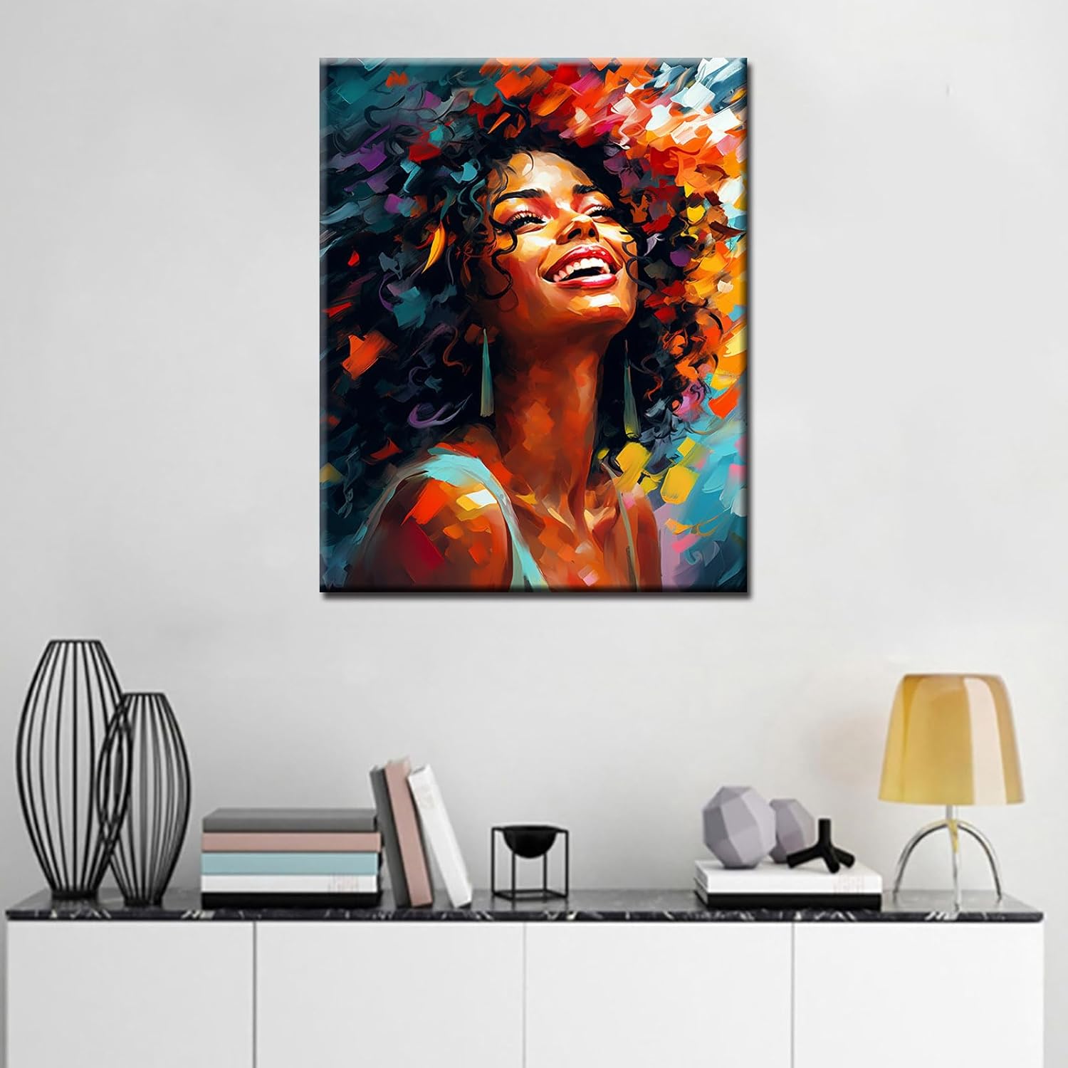 Tucocoo Afro Woman Paint by Numbers Kits with Brushes and Acrylic Pigment on Canvas Painting for Adults, Urban Style Sweet Black Girl Picture for Home Wall Decor Gifts 16''x20'' (DIY Framed)
