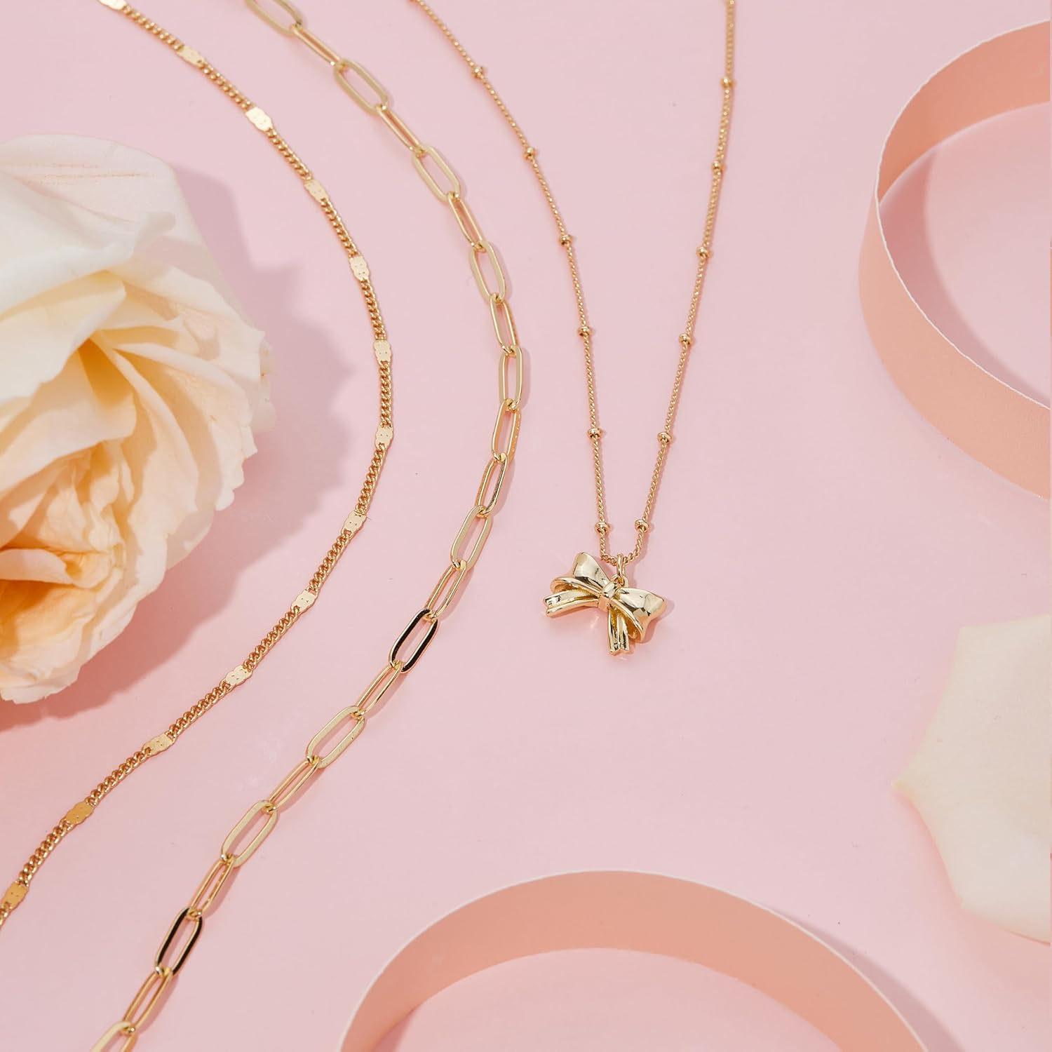 Layered Gold Necklaces for Women, Stackable Dainty 14K Gold Silver Plated Trendy Simple Heart Diamond Cross Bow Circle Pendant Paperclip Choker Dot Chain Necklace,Jewelry Set Gifts for Women - Image 9