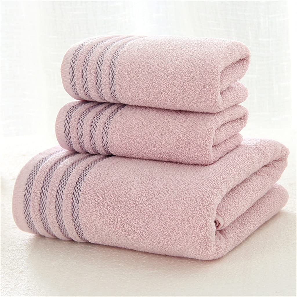 Stripe Cotton Towel Bath Towel of Three Sets Solid Color Thicken Bathroom Towels Set Soft Comfortable Uni Color