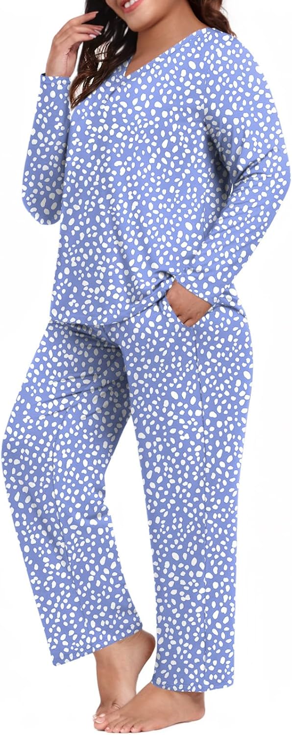 Anydeer Women Pajama Sets Long Sleeve Loungewear Fall 2 Piece Sleepwear Top Pjs Pants With Pockets - Image 2